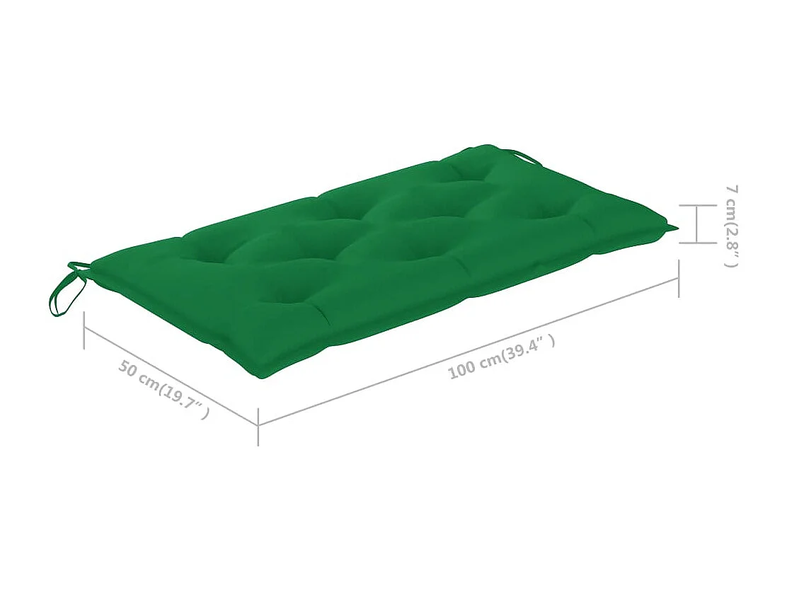 Banc de jardin avec coussin vert 112 cm Bois de teck massif