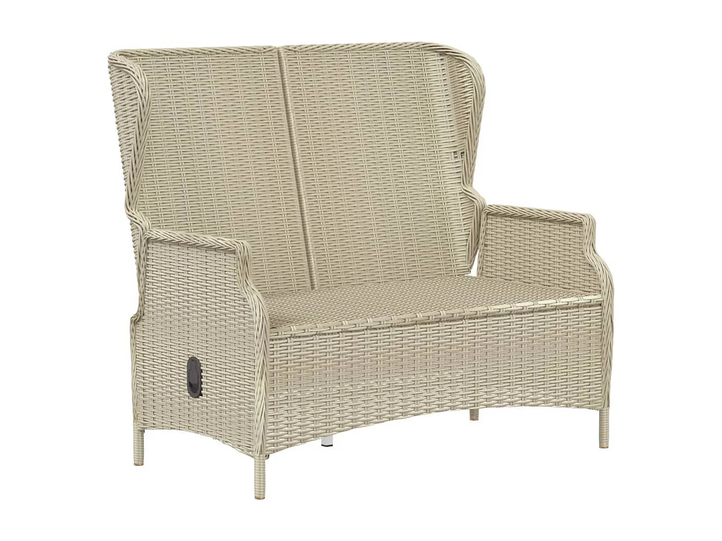 2-Sitzer-Gartenbank und hellgraue geflochtene Harzkissen