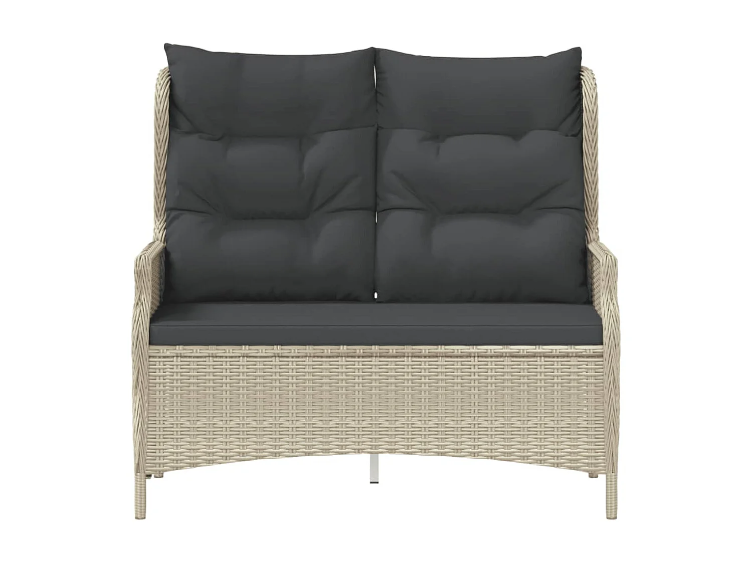 2-Sitzer-Gartenbank und hellgraue geflochtene Harzkissen