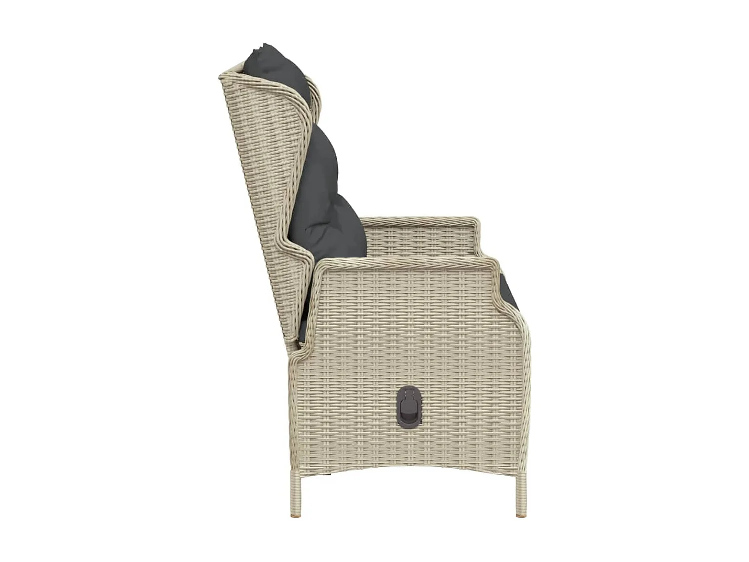 2-Sitzer-Gartenbank und hellgraue geflochtene Harzkissen