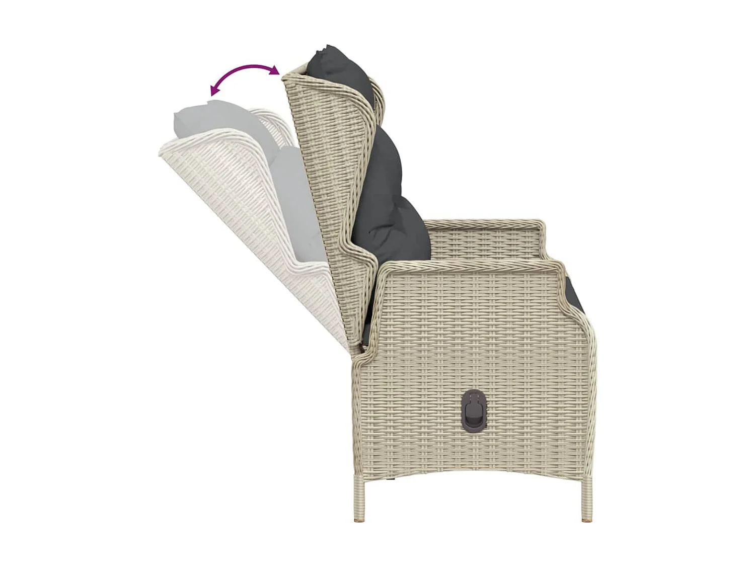 2-Sitzer-Gartenbank und hellgraue geflochtene Harzkissen