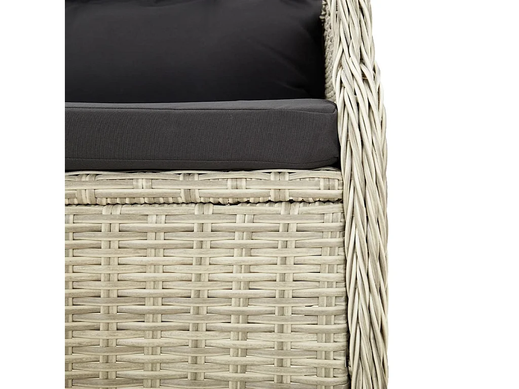 2-Sitzer-Gartenbank und hellgraue geflochtene Harzkissen