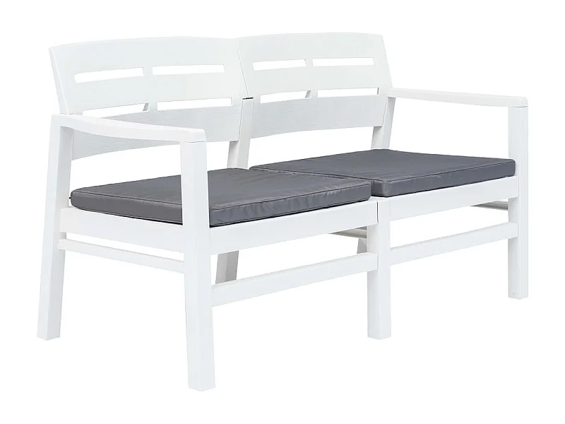 2-Sitzer-Gartenbank und Kissen 133 cm aus weißem Kunststoff