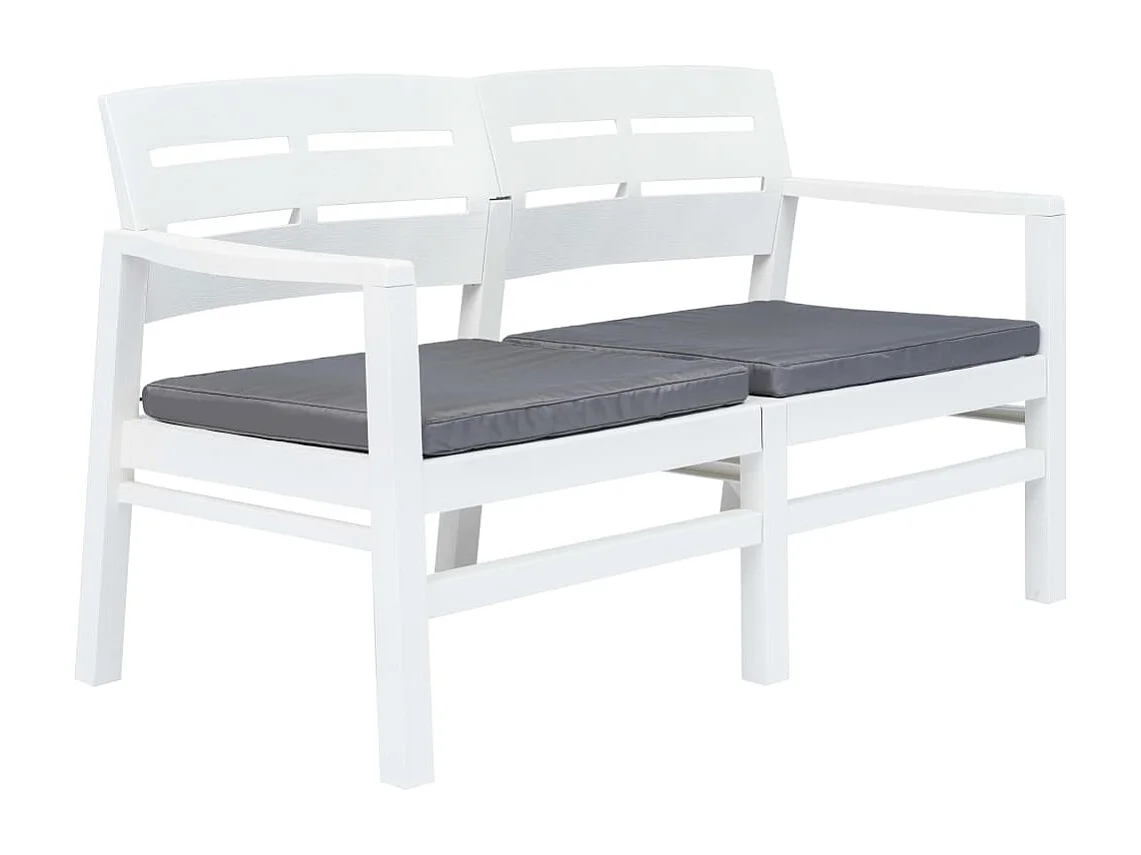 2-Sitzer-Gartenbank und Kissen 133 cm aus weißem Kunststoff