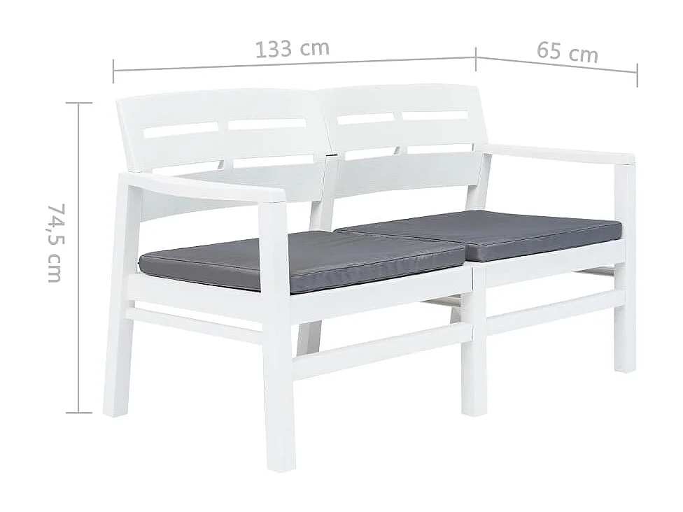 2-Sitzer-Gartenbank und Kissen 133 cm aus weißem Kunststoff