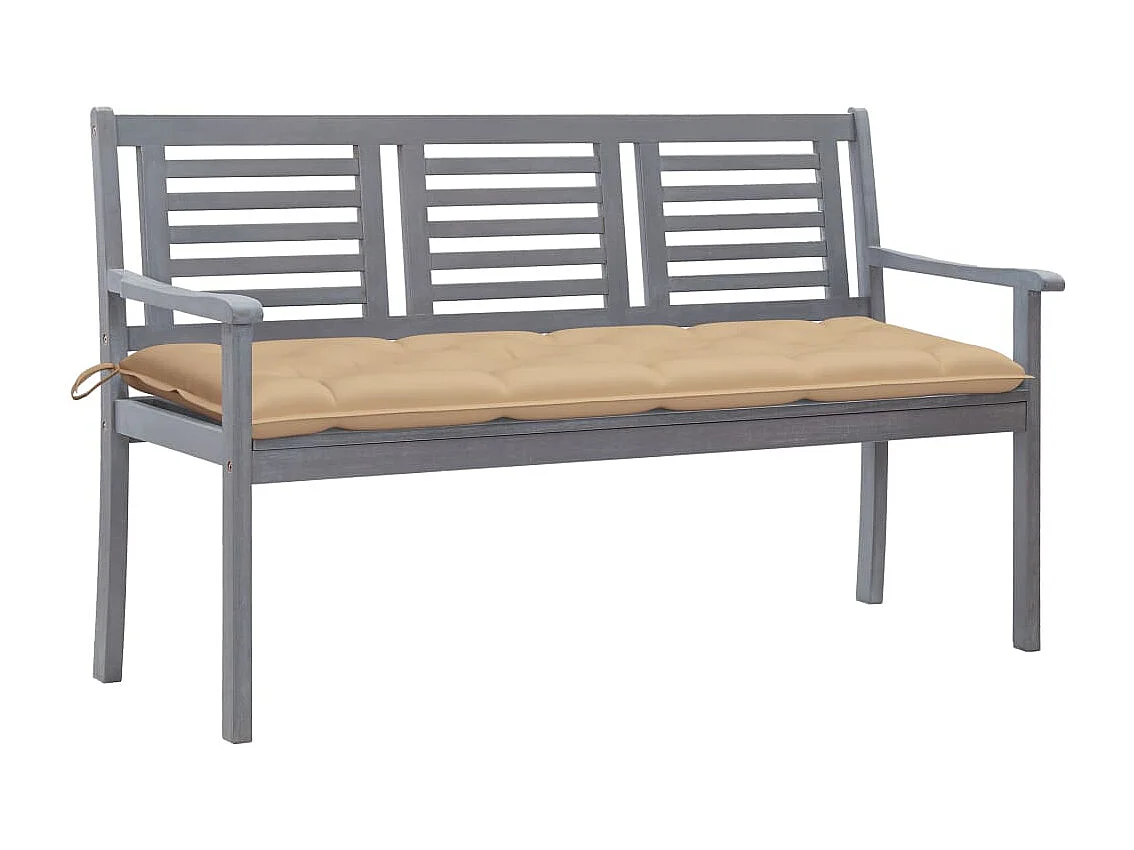 Banc de jardin 3 places avec coussin 150 cm Gris Eucalyptus