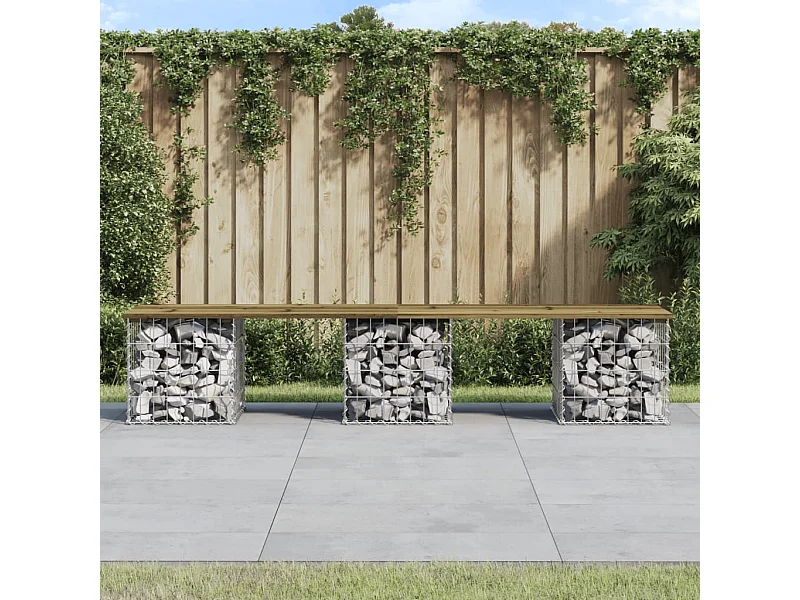 Panca da giardino gabbione design 203x31x42 cm in legno di pino impregnato