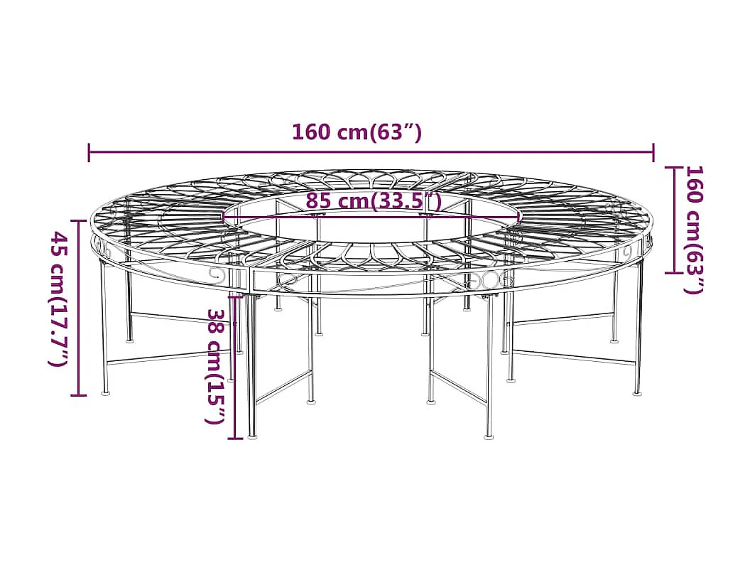 Panca circolare per torre ad albero Ø160 cm Acciaio Nero