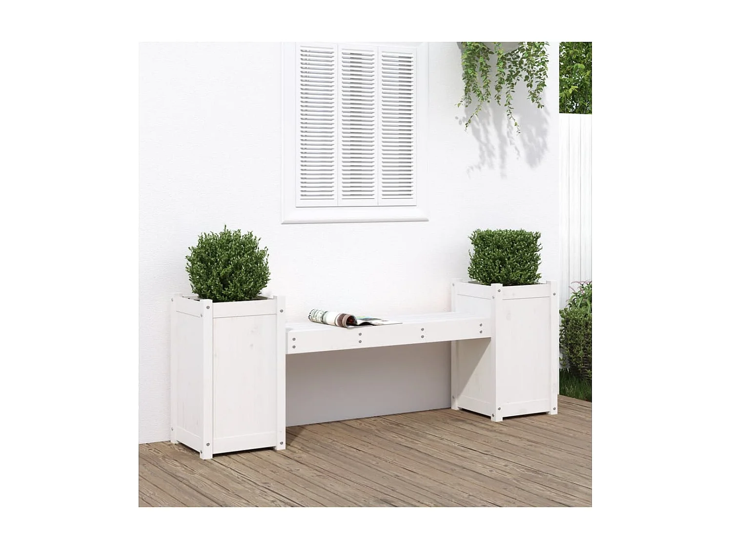 Banc avec jardinières blanc 180x36x63 cm bois massif de pin