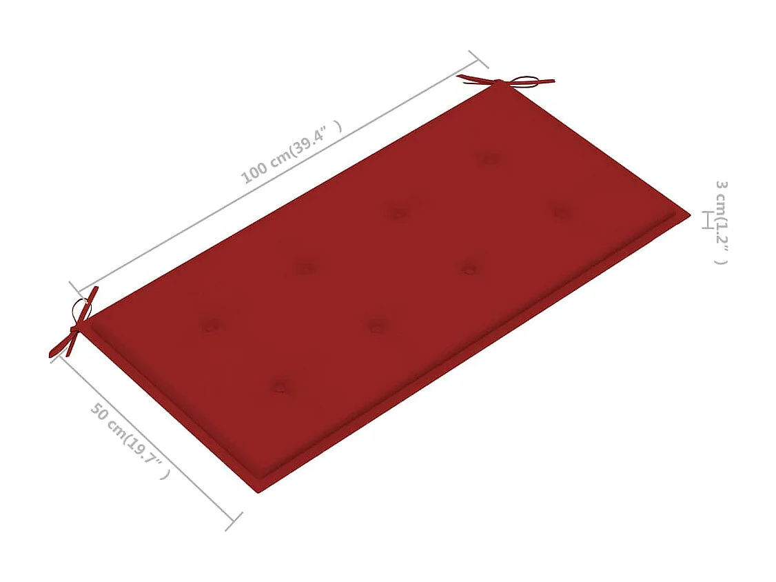 Banc de jardin avec coussin rouge 112 cm Bois de teck massif