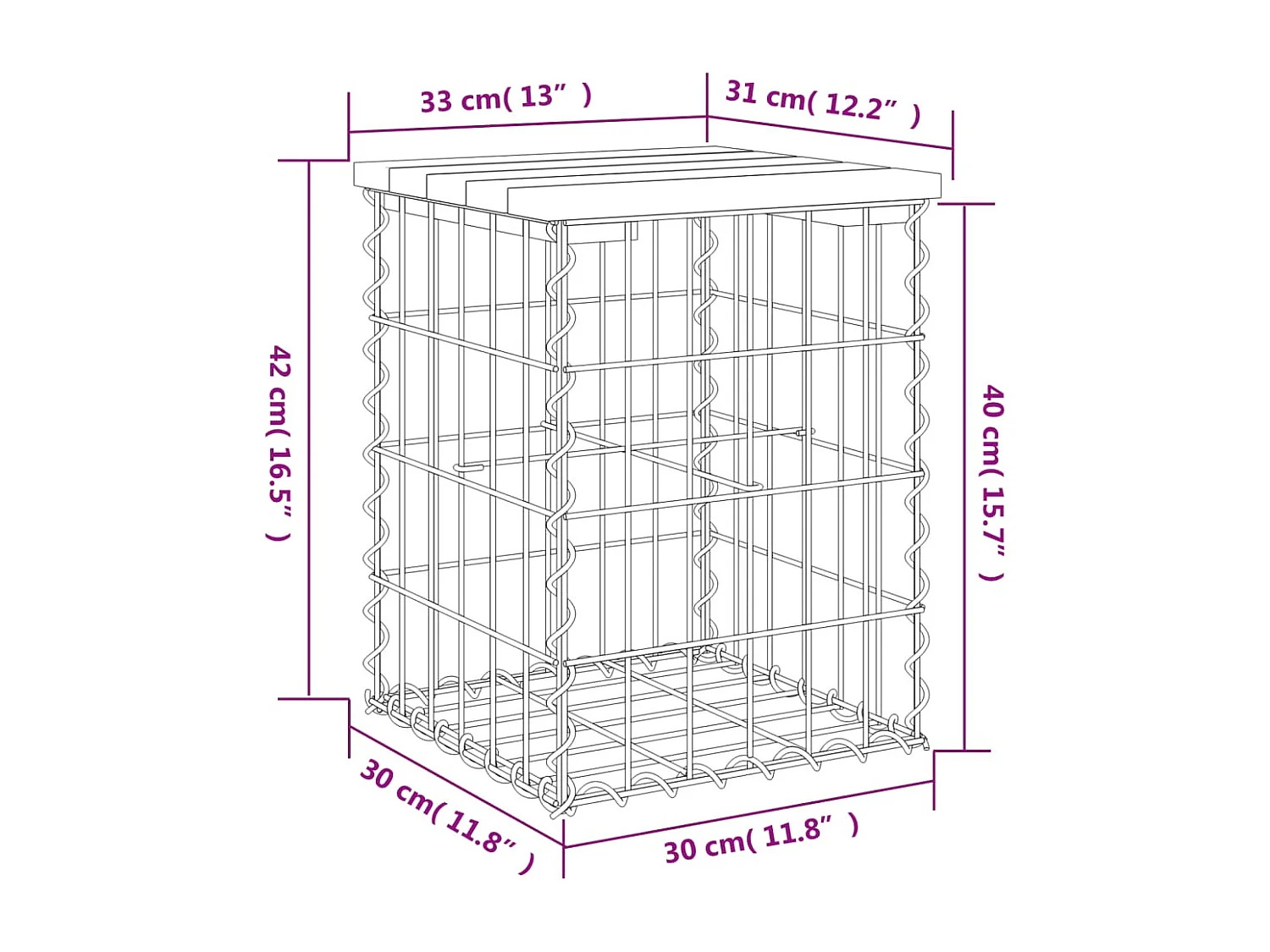 Banco de jardim design Gabion 33x31x42 cm madeira de pinho impregnada