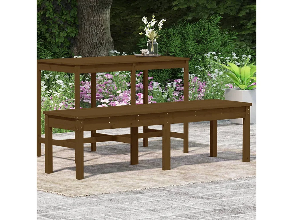 Honigbraune 2-Sitzer-Gartenbank 159,5 x 44 x 45 cm aus Kiefernholz