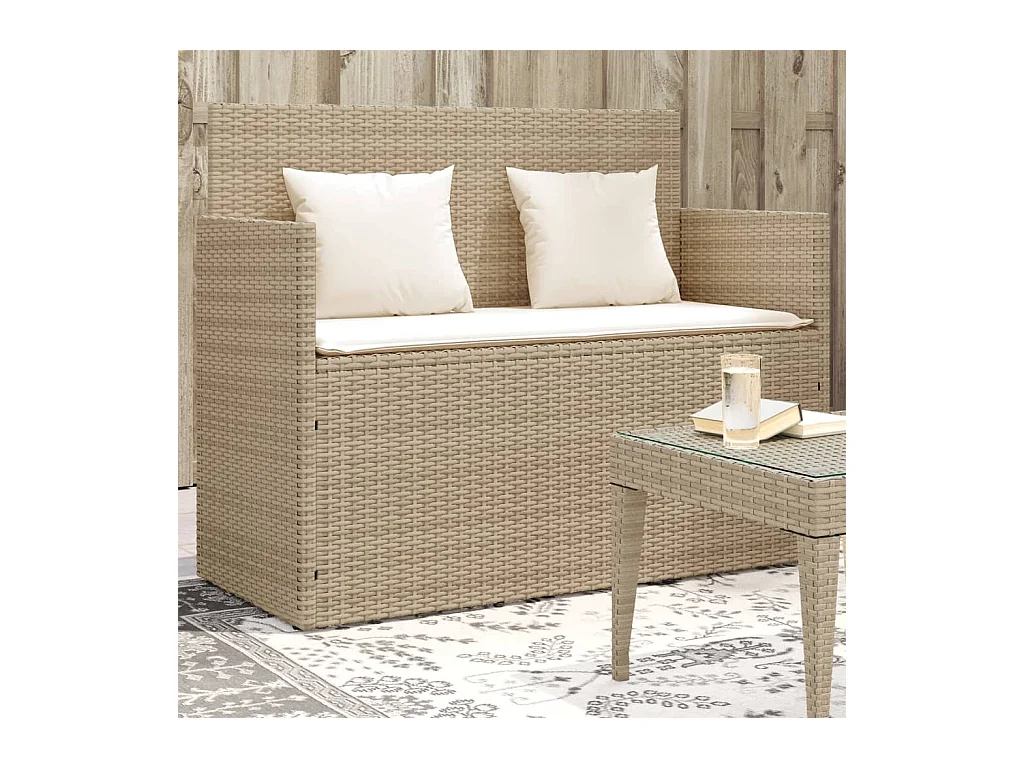 Banc de jardin avec coussins beige résine tressée