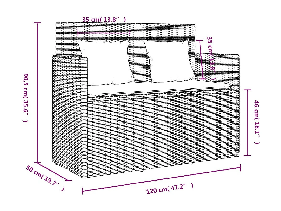 Banc de jardin avec coussins beige résine tressée