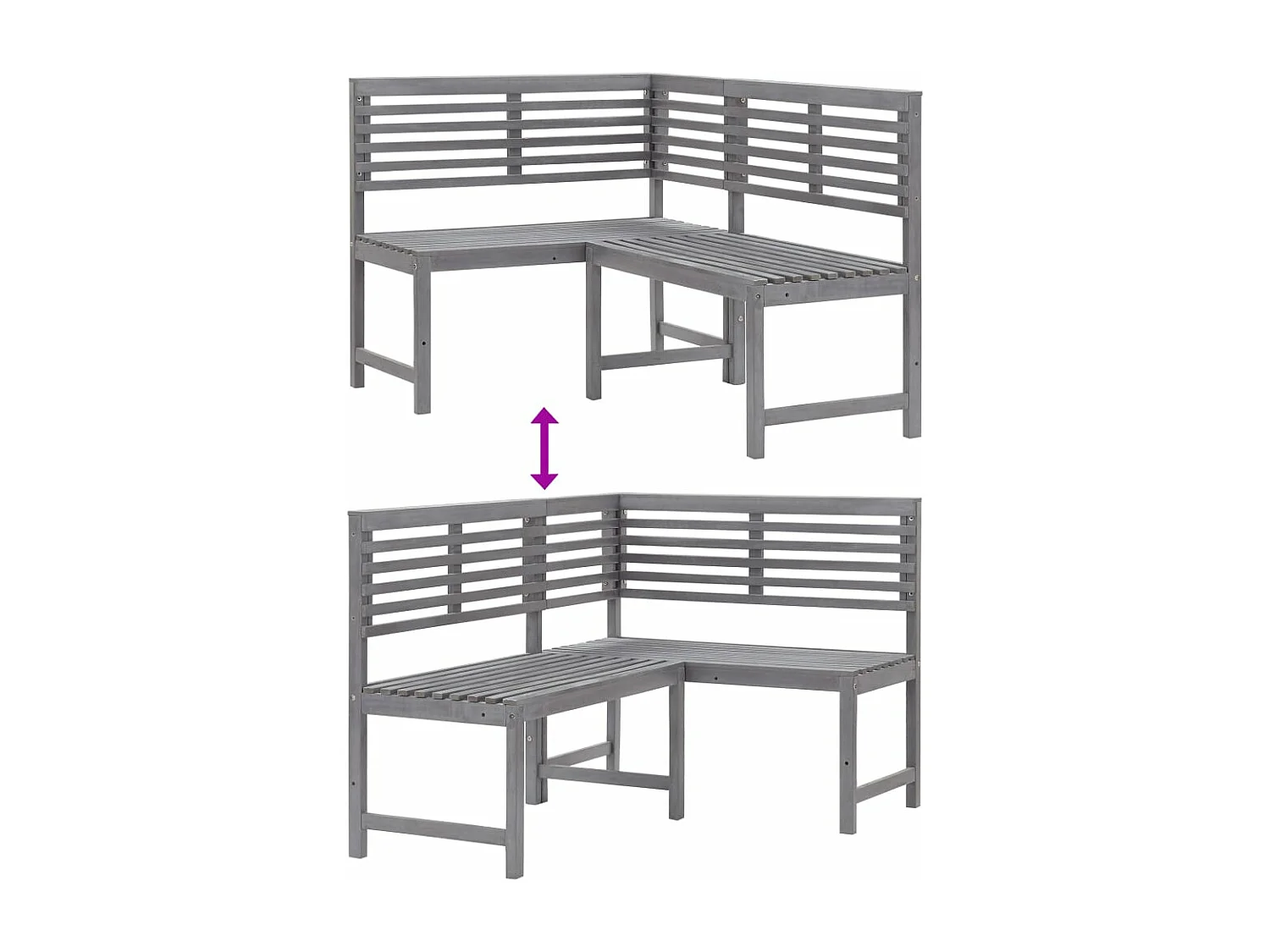 Banco de canto de jardim cinza 140 cm madeira maciça de acácia