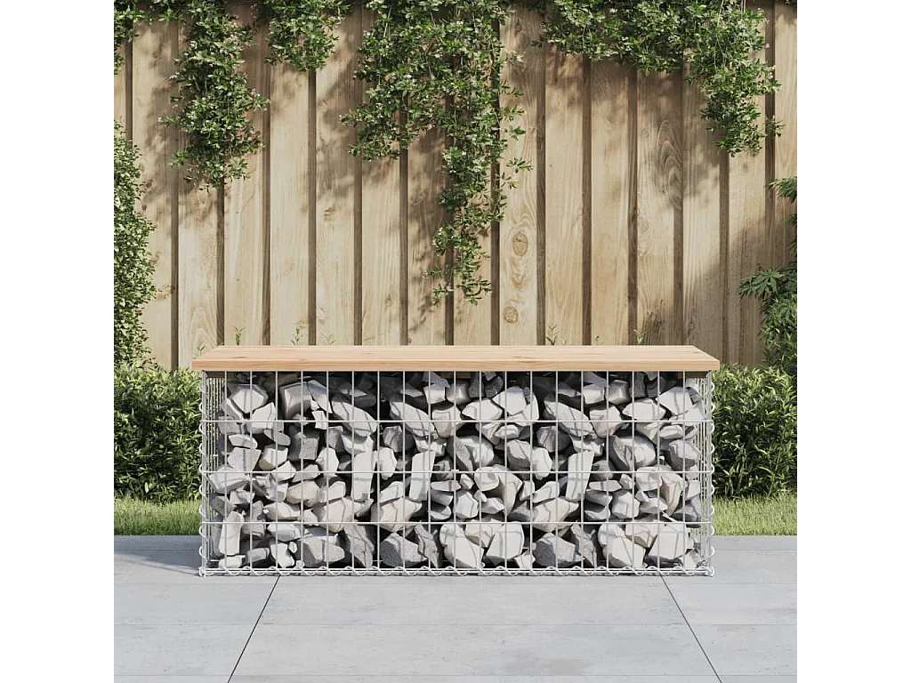 Banco de jardín de diseño gaviones 103x44x42 cm madera maciza de pino