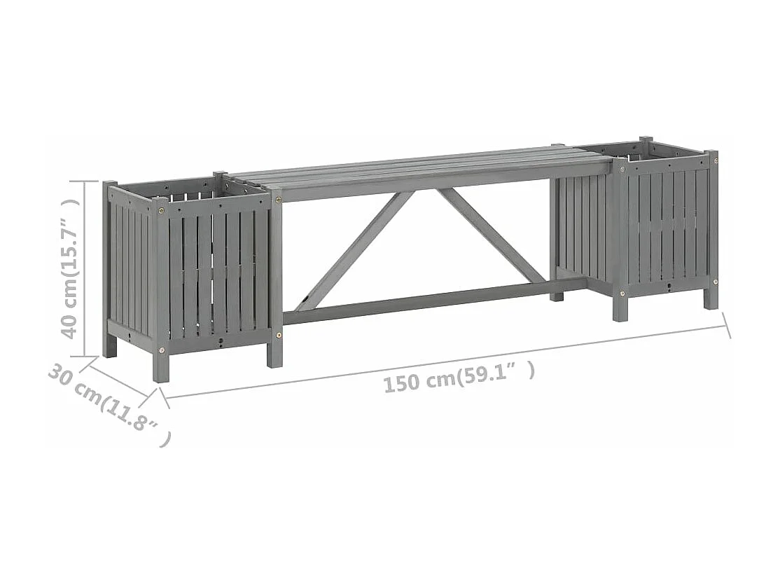 Panca da giardino con 2 fioriere 150 cm in legno di acacia grigia