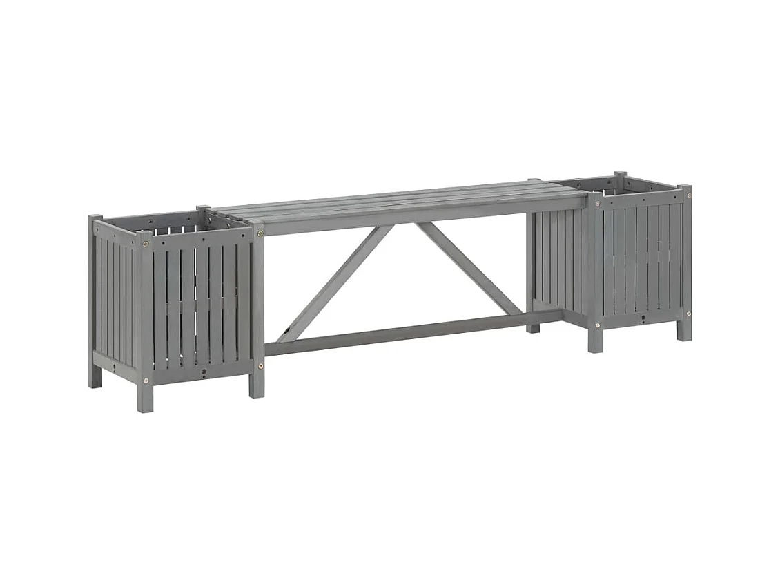 Banc de jardin avec 2 jardinières 150 cm bois d'acacia gris