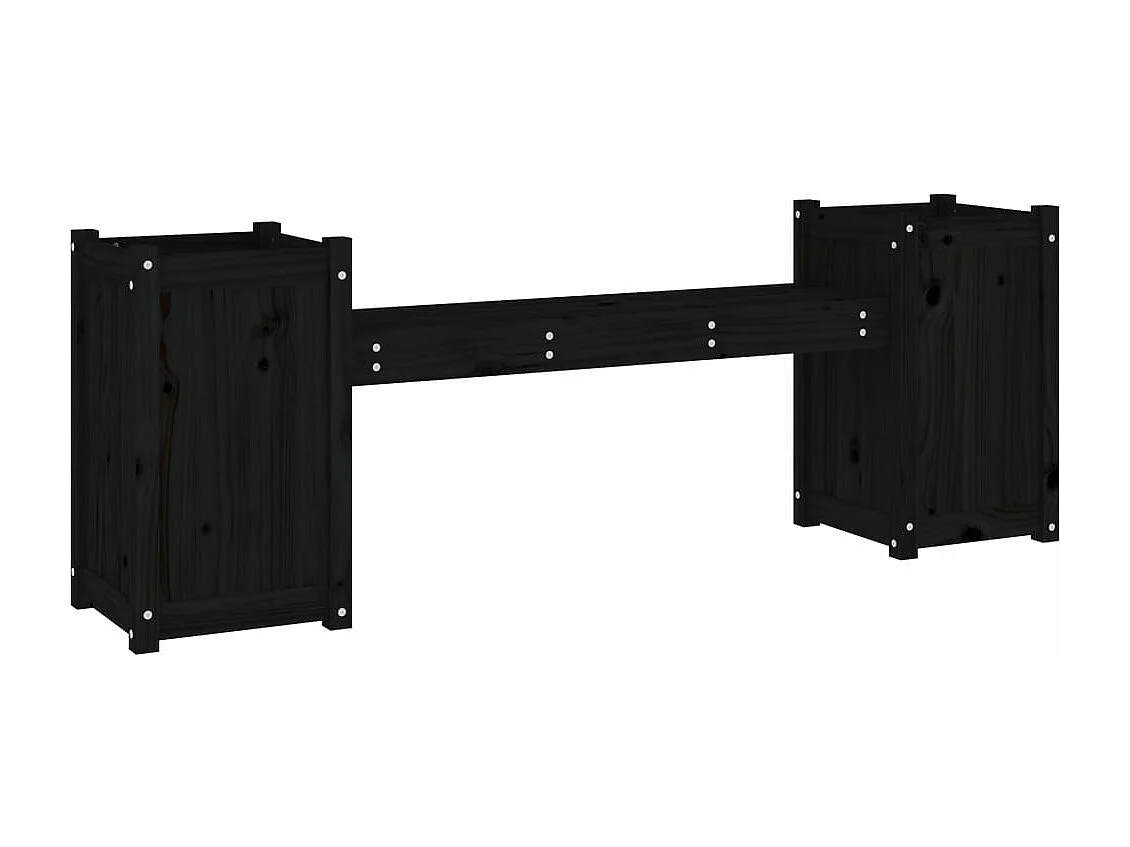 Banc avec jardinières noir 180x36x63 cm bois massif de pin