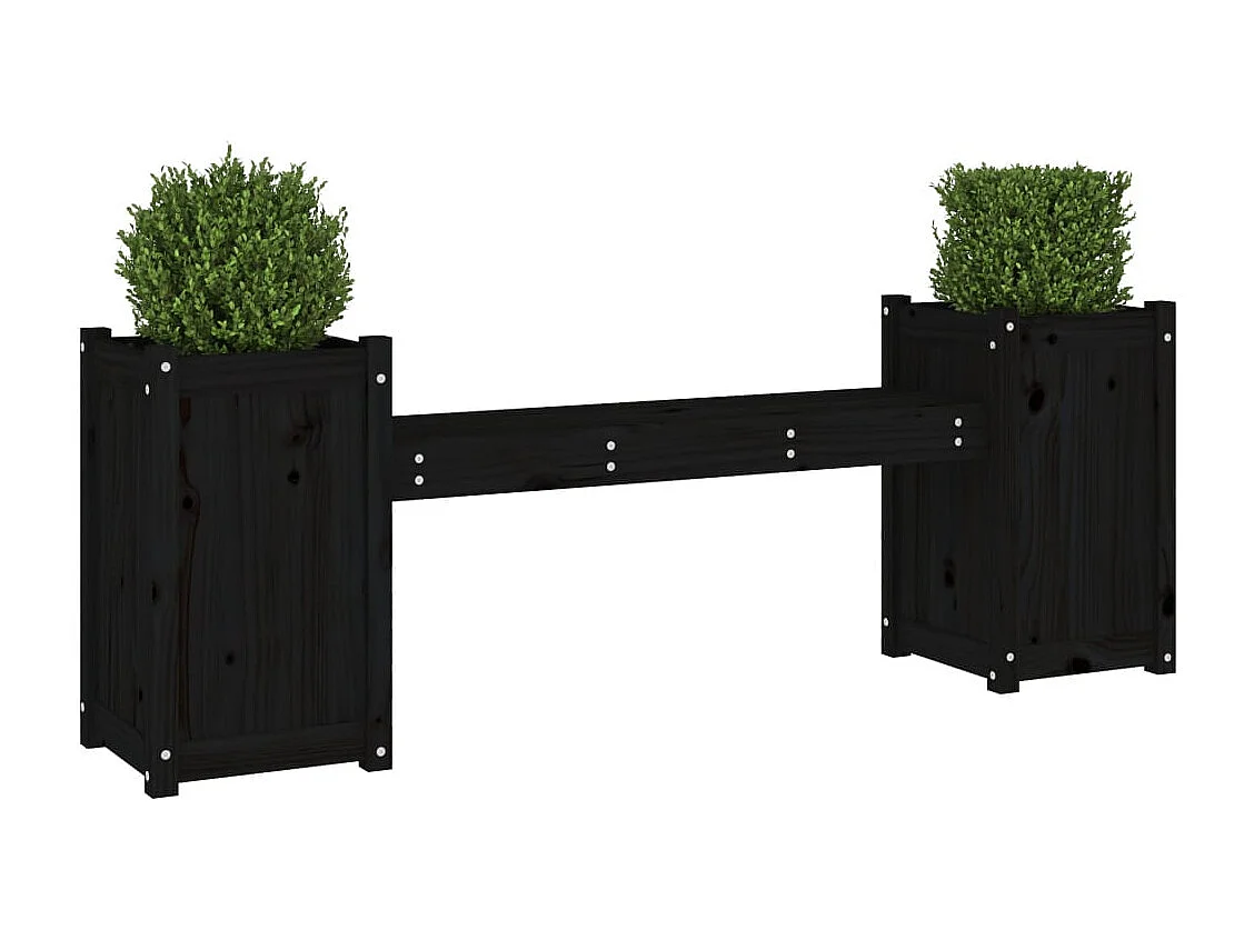 Banc avec jardinières noir 180x36x63 cm bois massif de pin