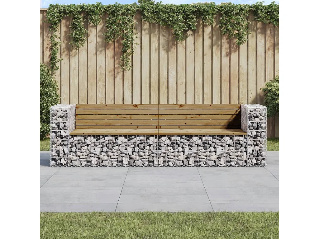 Panca da giardino design gabbione 244x71x65,5 cm in legno di pino impregnato