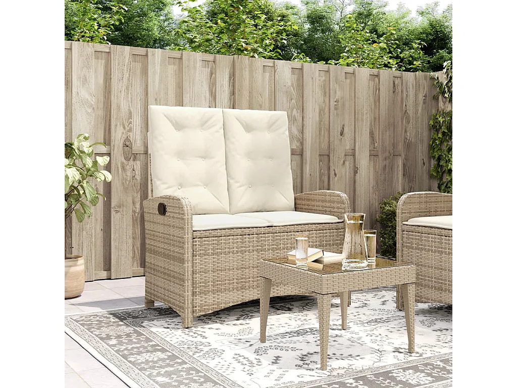 Banc inclinable de jardin avec coussins beige résine tressée