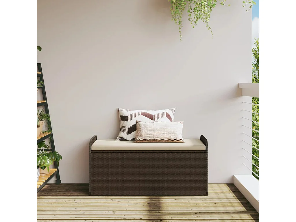 Banco de armazenamento e almofada marrom 115x51x52 cm resina tecida