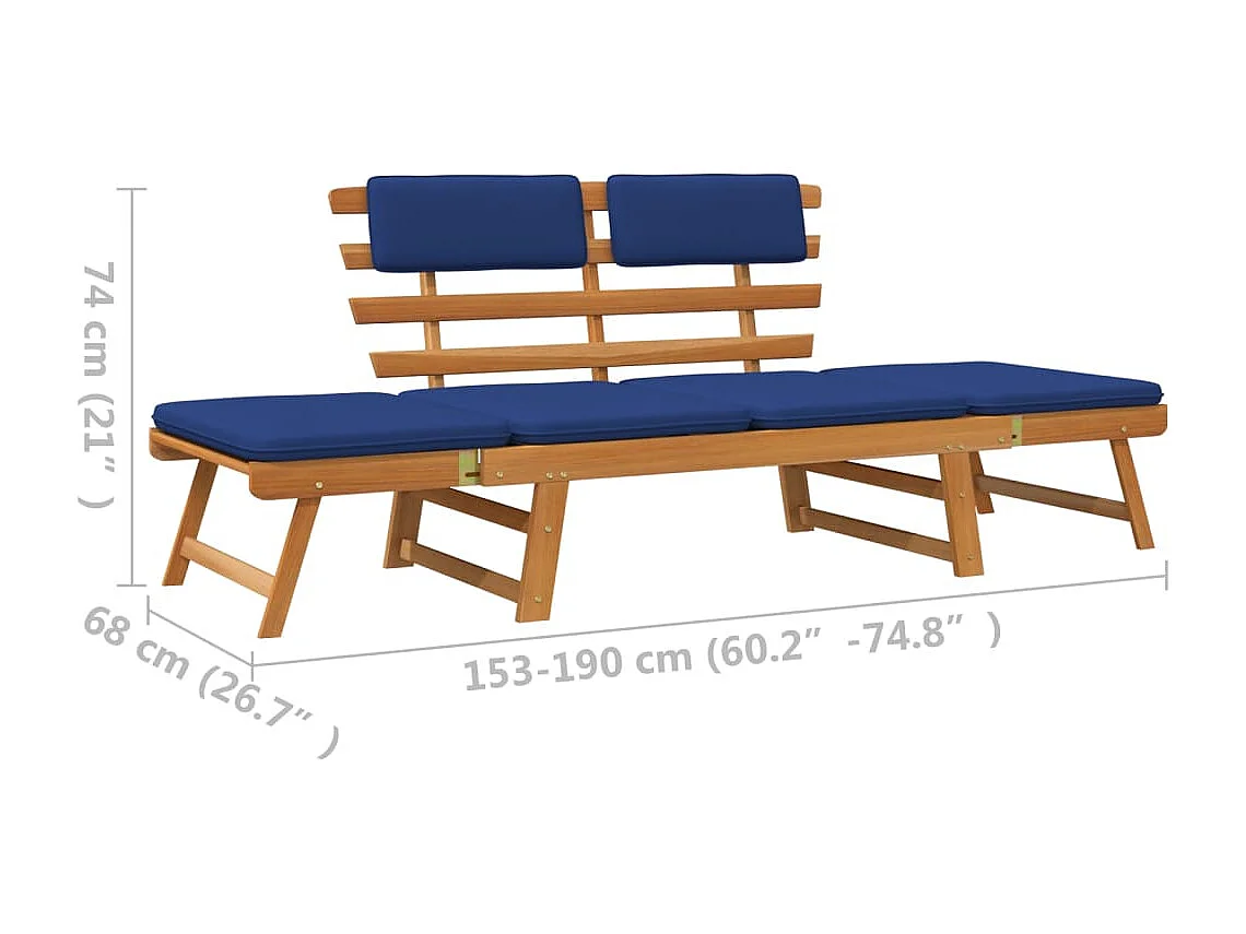Banco de jardín con cojines 2 en 1 190 cm Madera maciza de acacia