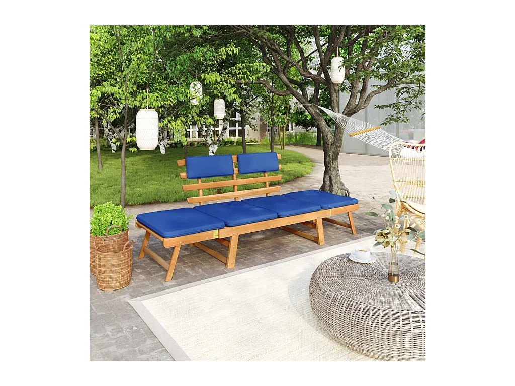 Gartenbank mit Kissen 2-in-1 190 cm Massives Akazienholz