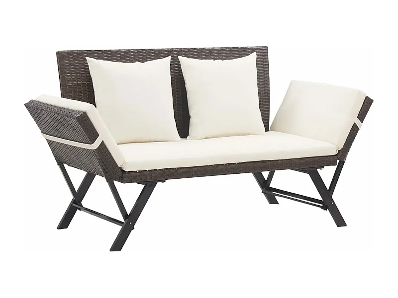 Banc de jardin avec coussins 176 cm Marron Résine tressée