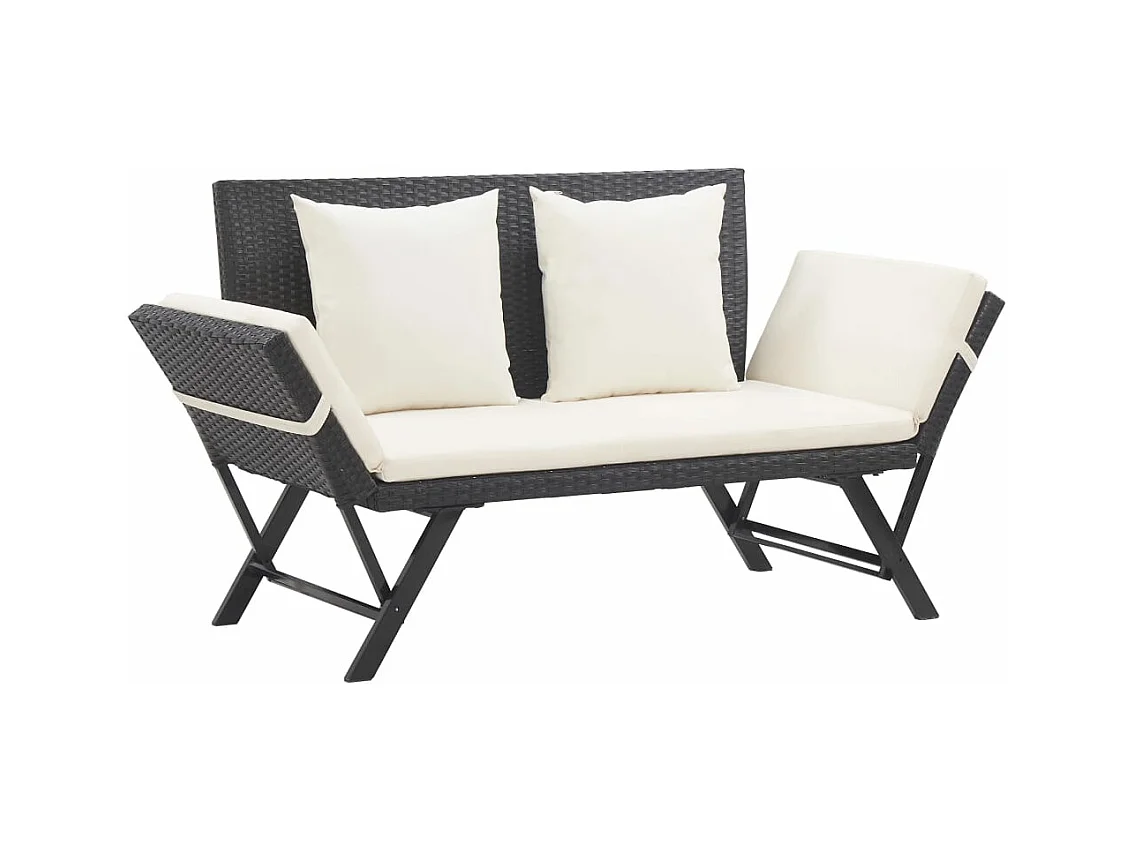 Banc de jardin avec coussins 176 cm Noir Résine tressée