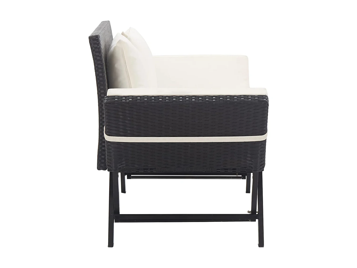 Banc de jardin avec coussins 176 cm Noir Résine tressée