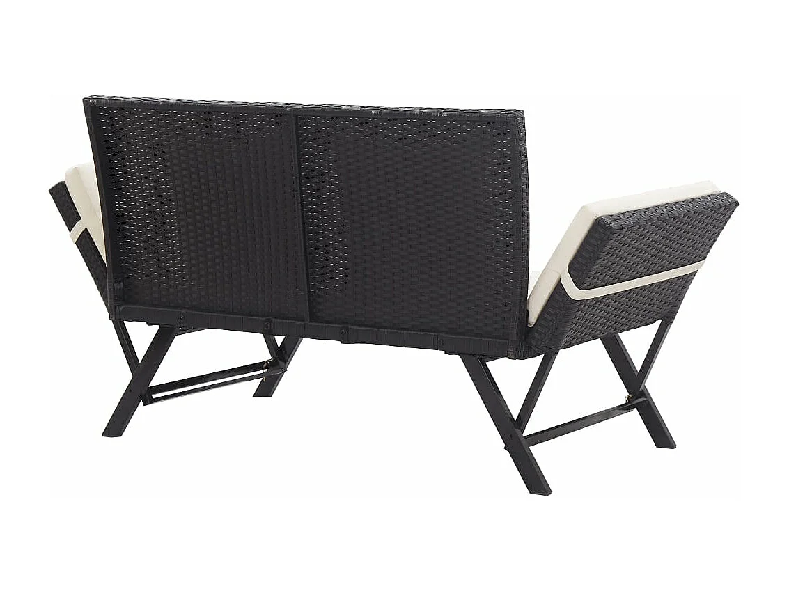 Banc de jardin avec coussins 176 cm Noir Résine tressée