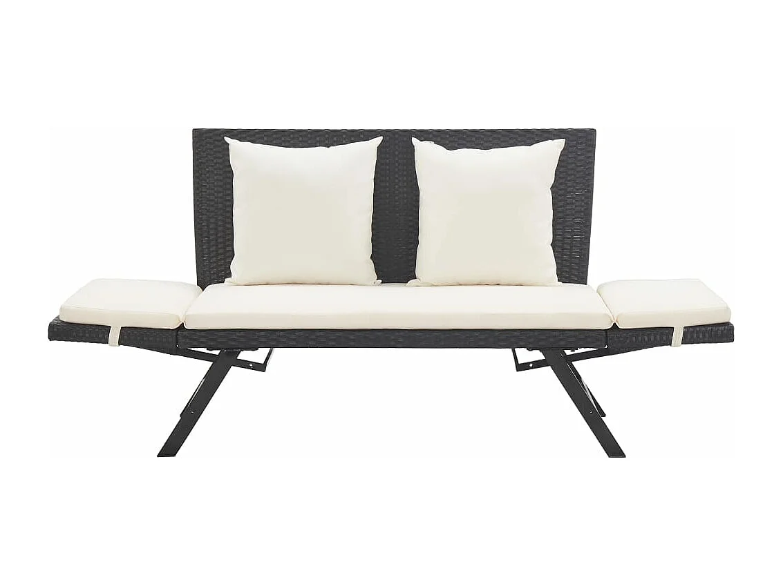 Banc de jardin avec coussins 176 cm Noir Résine tressée