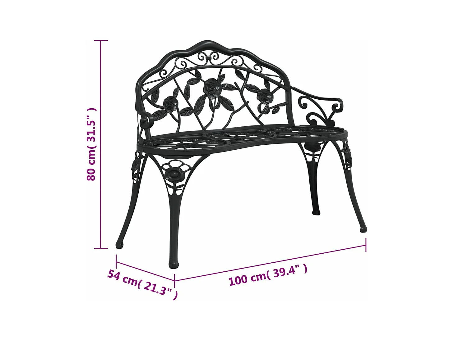 Panca da giardino 100 cm Fusione di alluminio Nero
