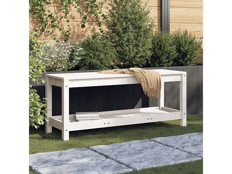 Panca da giardino bianca 108x35x45 cm in legno di pino massiccio