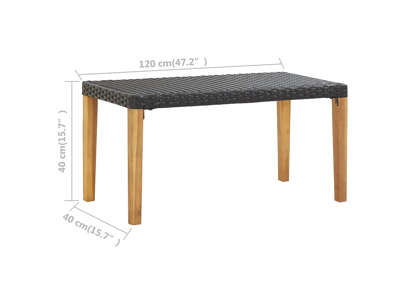 Banc de jardin 120 cm Noir Résine tressée et bois d'acacia