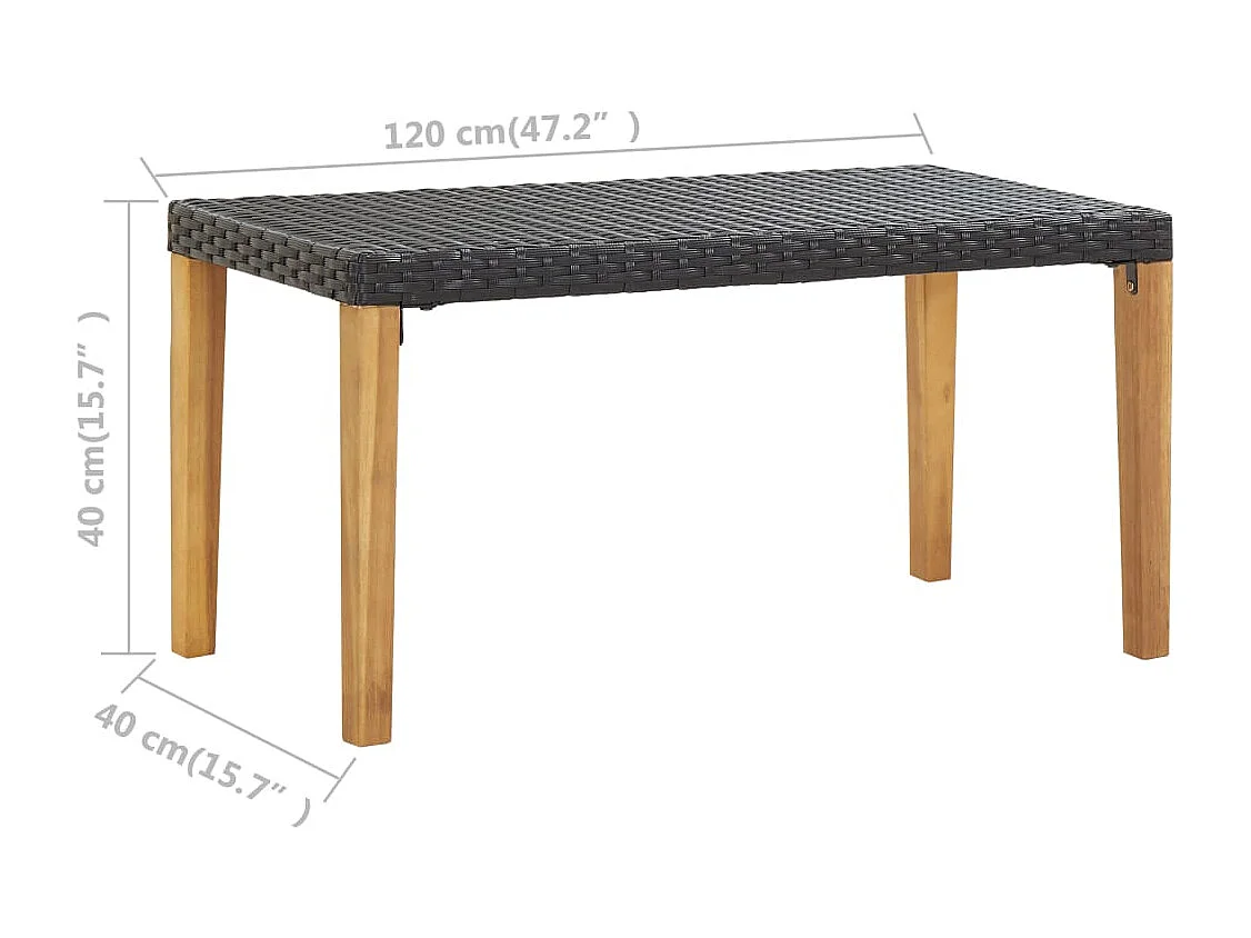 Banc de jardin 120 cm Noir Résine tressée et bois d'acacia