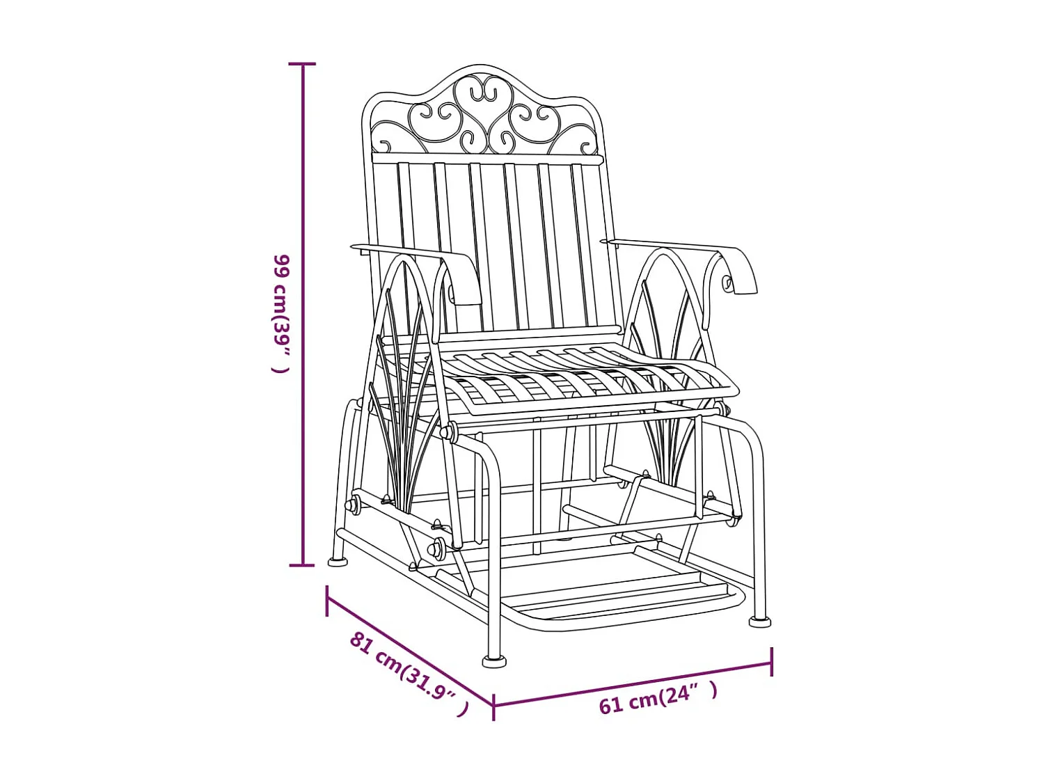 Banc coulissant 61 cm Noir Acier