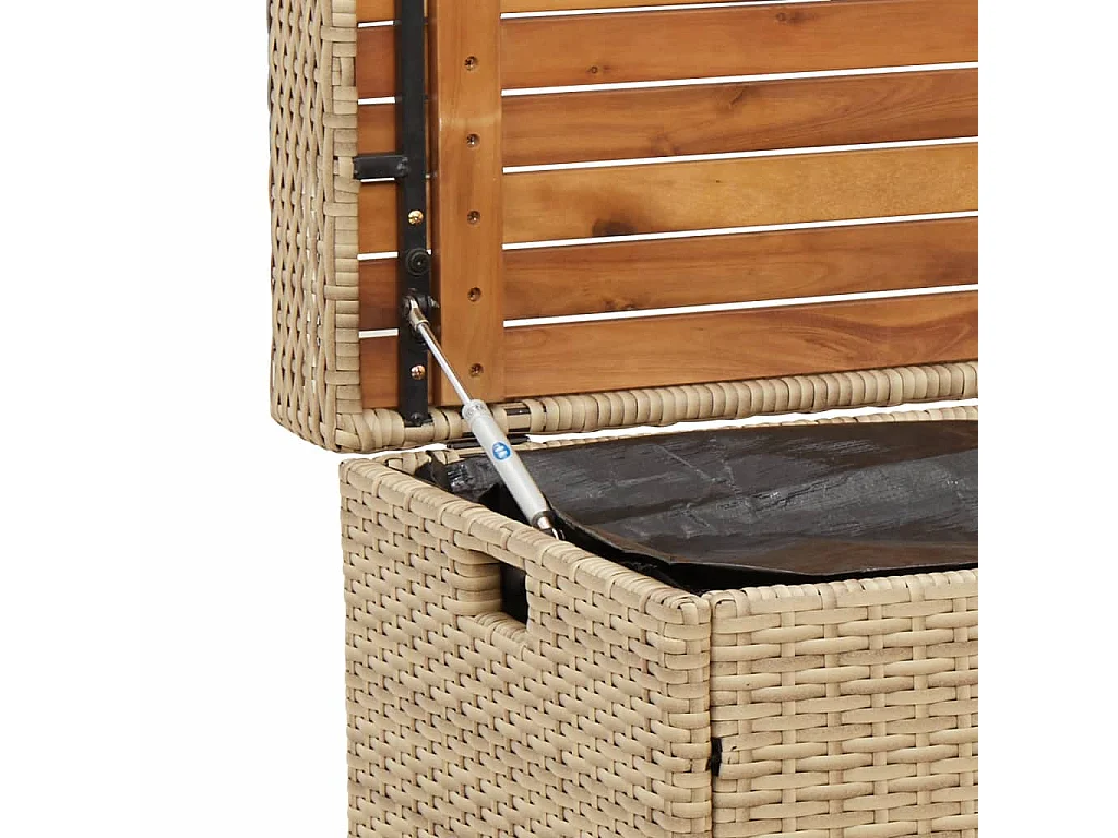 Panca contenitore beige mix di resina intrecciata e legno di acacia