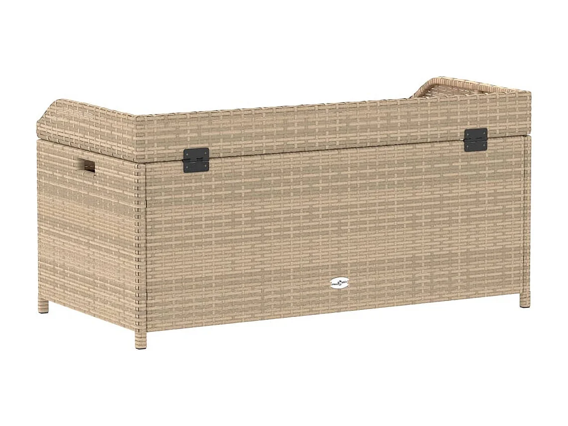 Banc de rangement mélange beige résine tressée et bois d'acacia