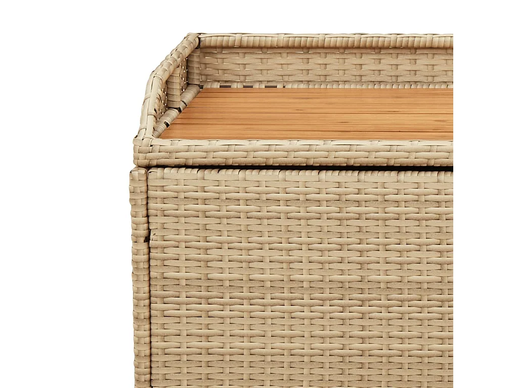 Banc de rangement mélange beige résine tressée et bois d'acacia