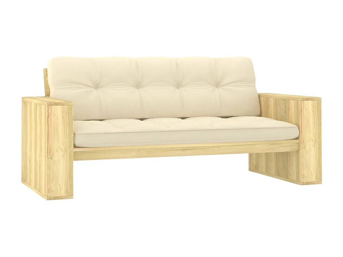 Banc de jardin avec coussins crème 179 cm Pin imprégné