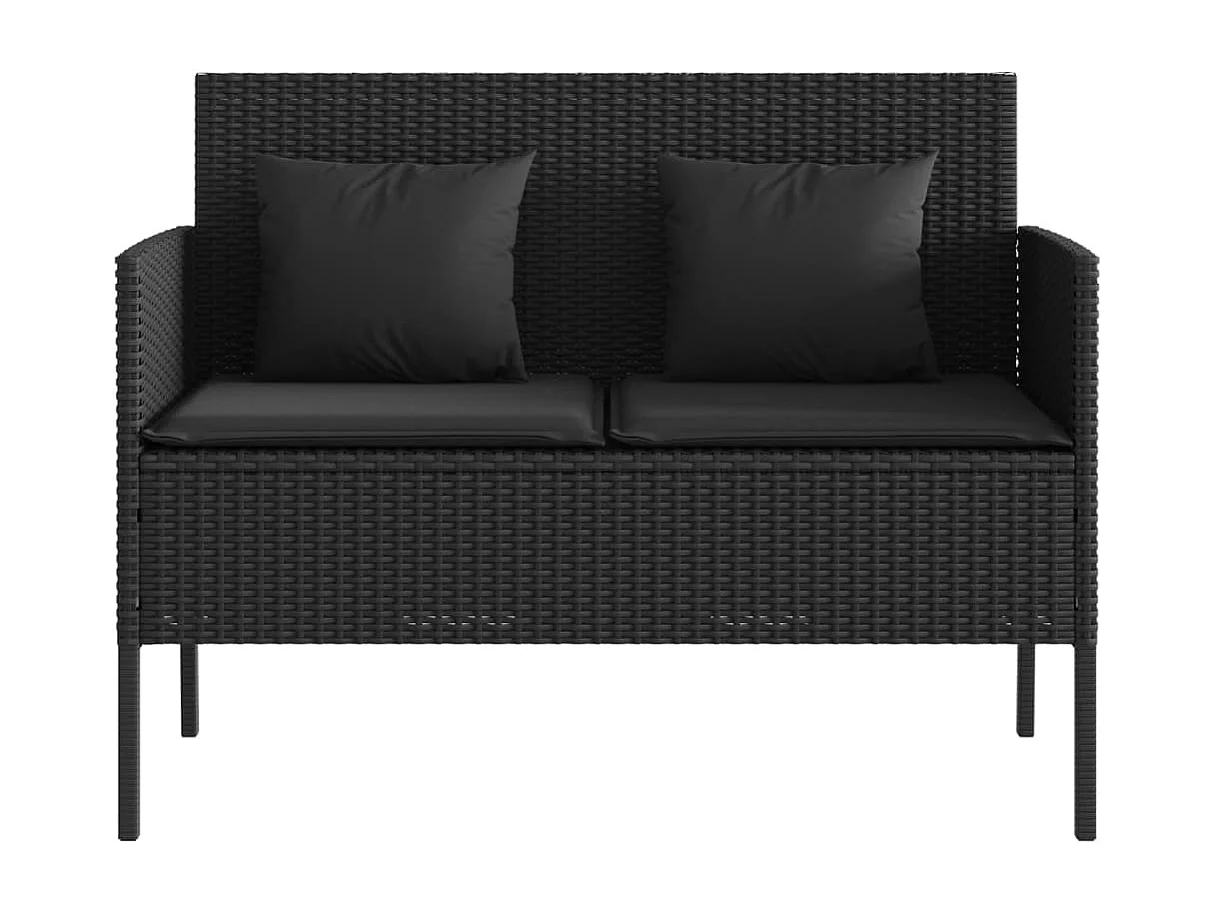 Banc de jardin avec coussins noir résine tressée