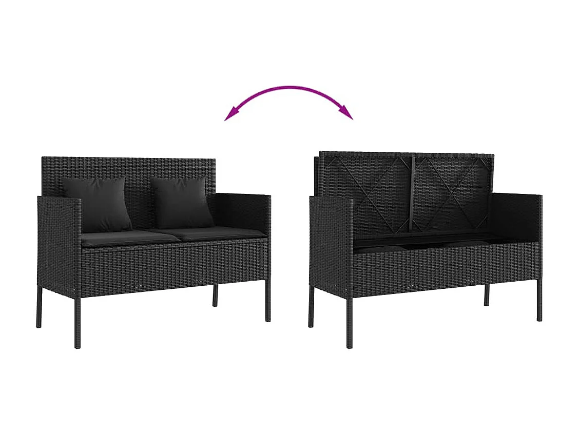 Banc de jardin avec coussins noir résine tressée