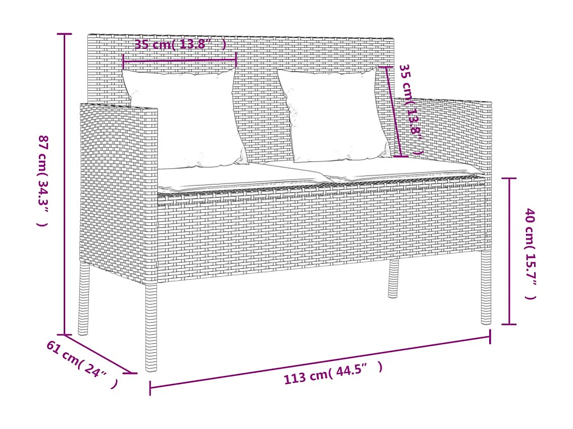 Banc de jardin avec coussins noir résine tressée