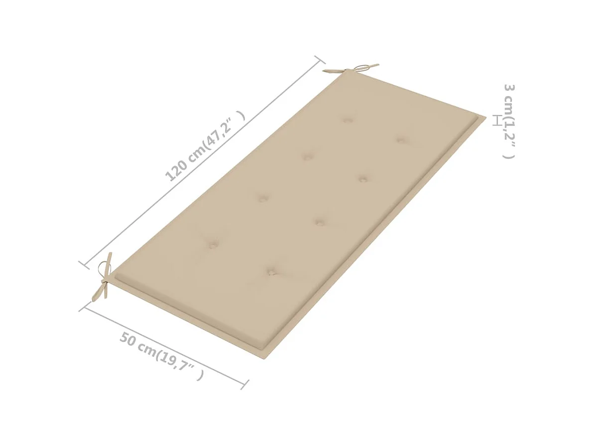 Batavia bank met beige kussen 120 cm Massief teakhout