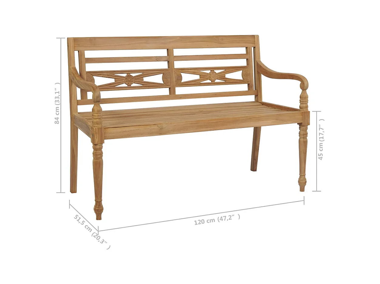Batavia bank met beige kussen 120 cm Massief teakhout