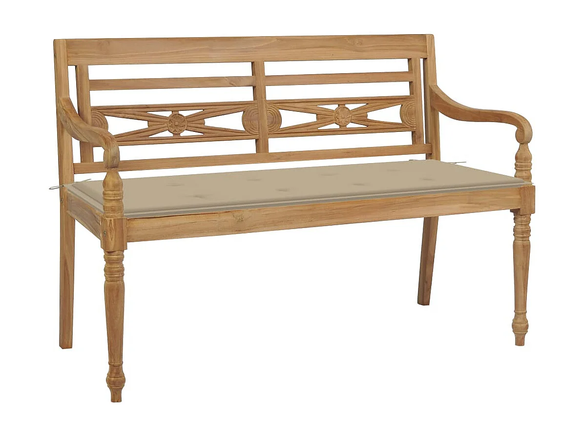 Banc Batavia avec coussin beige 120 cm Bois de teck massif