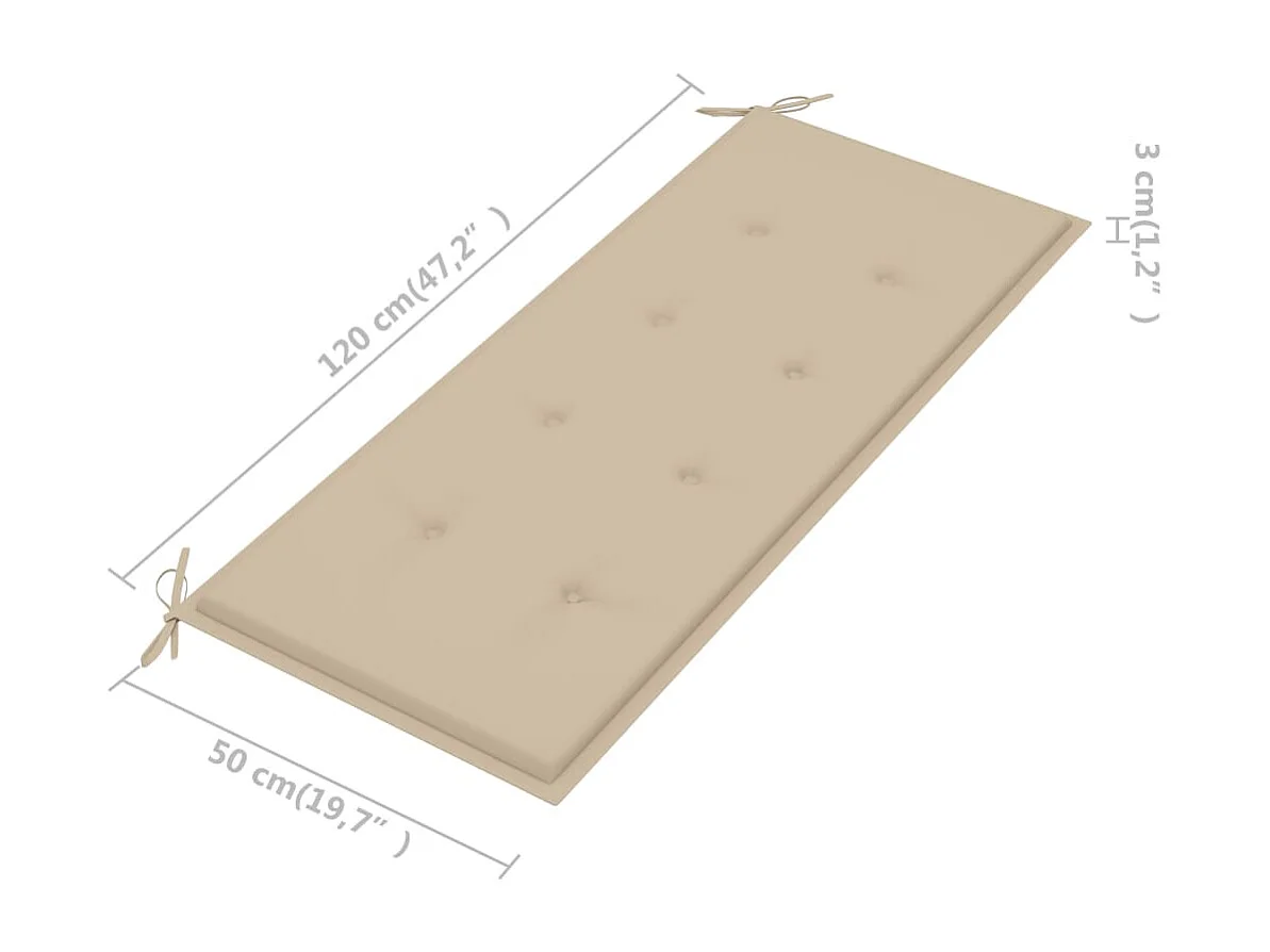 Banc Batavia avec coussin beige 120 cm Bois de teck massif